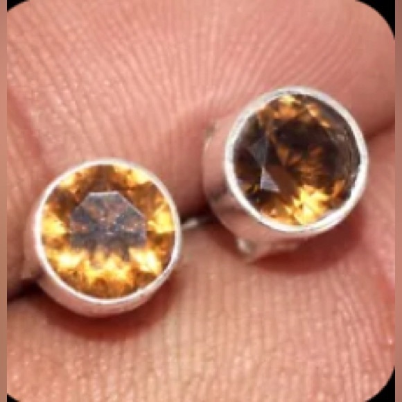 Jewelry - Smokey Topaz .925 Plated Stud Earrings